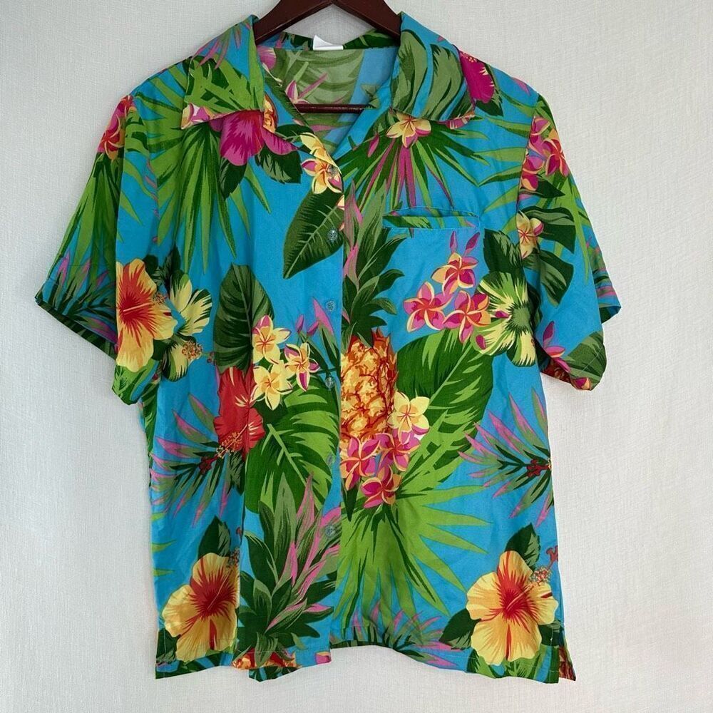 Vintage 90s King Kameha Tropical Floral Button Front Top Men’s Large Boho Beachy